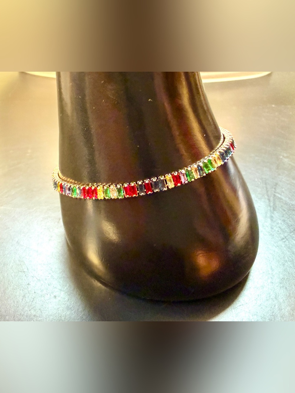 Dainty Rainbow Baguette-Cut Crystal Gold Tone Tennis Bracelet New Without Tags